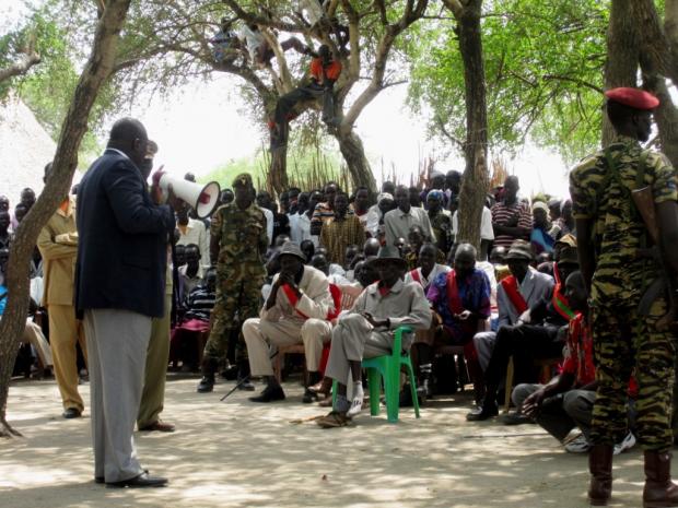 Dr Riek Machar Teny, Vice President of South Sudan, speaking in Waljak (Photo: Mike Brown)