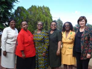 (Left to Right) Lesotho Members of Parliament: The Hon M Kojoana, Hon Dr K Raditapole, Hon M Tsuluba, Hon M Chaule, Hon M Makara, IofC Chair of South Africa, Vilma Maritz