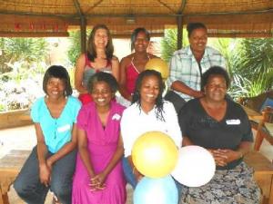 Portia and Cleo, with staff of the hair salon and owner, Hannelie Minnie (Photo: Jackie Euvrard)