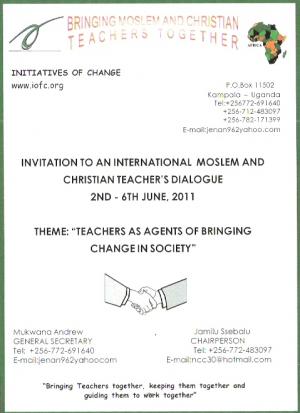 Invitation to international Moslem and Christian teachers Dialogue in Uganda
