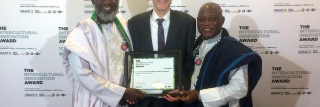 Imam Dr Muhammad Ashafa, Dr Alan Channer and Pastor Dr James Wuye at the UNAOC/BMW 2017 'Intercultural Award Ceremony' in New York